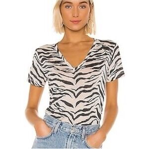 Rails Cara Tee Ivory Tiger Stripe Womens XL Linen Blend Animal Print Maximalism